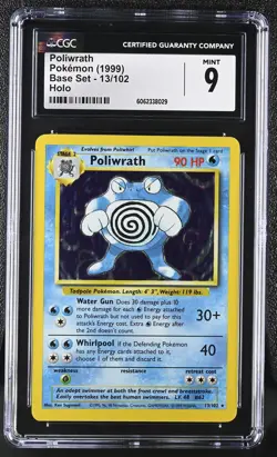 CGC 9 MINT Poliwrath 1999 Base Set 13/102 Holo Pokemon Card psa - Image 1