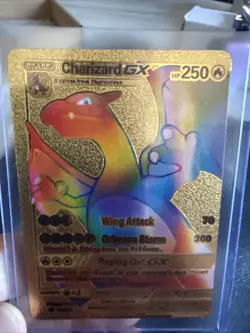 Pokemon Gold Foil Fan Art Card CHARIZARD GX 250HP 150/147 Rainbow - Image 1