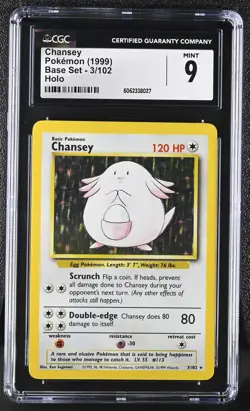 CGC 9 MINT Chansey 1999 Base Set 3/102 Holo Pokemon Card psa - Image 1