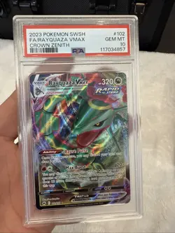 2023 Pokemon Sword & Shield Crown Zenith Rayquaza VMAX #102 PSA 10 GEM MINT - Image 3