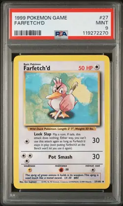 PSA 9 - Farfetch’d 27/102 Base Set Uncommon Pokemon TCG 1999 Unlimited - Image 1