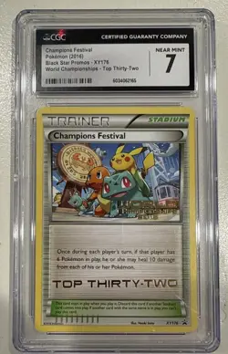 2016 Pokemon World Championship Top 32 Promo XY176 CGC 7 MINT Champions Festival - Image 1