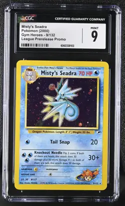 CGC 9 MINT Misty's Seadra Gym Heroes Prerelease 9/132 Holo Pokemon Card psa - Image 1