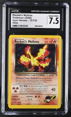 CGC 7.5 Rocket's Moltres 2000 Gym Heroes 12/132 Holo SWIRL Pokemon Card psa - Image 1