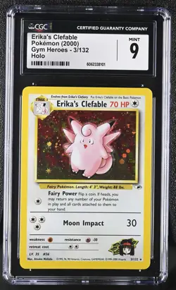 CGC 9 MINT Erika's Clefable 2000 Gym Heroes 3/132 Holo Pokemon Card psa - Image 1