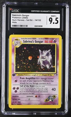 CGC 9.5 MINT+ Sabrina's Gengar Gym Heroes 1st Edition 14/132 Holo Pokemon Card - Image 1