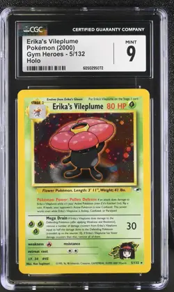 CGC 9 MINT Erika's Vileplume 2000 Gym Heroes 5/132 Holo Pokemon Card psa - Image 1