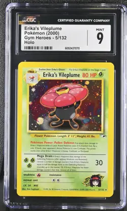 CGC 9 MINT Erika's Vileplume 2000 Gym Heroes 5/132 Holo Pokemon Card psa - Image 1