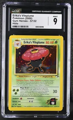 CGC 9 MINT Erika's Vileplume 2000 Gym Heroes 5/132 Holo Pokemon Card psa - Image 1