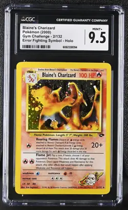 CGC 9.5 MINT+ Blaine's Charizard 2000 Gym Challenge 2/132 Holo Pokemon Card - Image 1