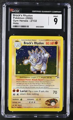 CGC 9 MINT Brock's Rhydon 2000 Gym Heroes 2/132 Holo Pokemon Card psa - Image 1