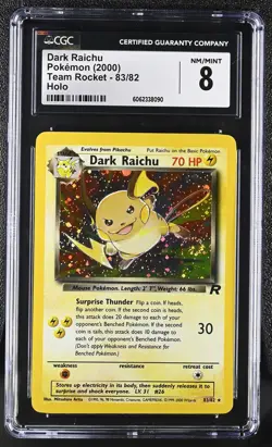 CGC 8 Dark Raichu 2000 Team Rocket 83/82 Holo SWIRL Pokemon Card psa - Image 1