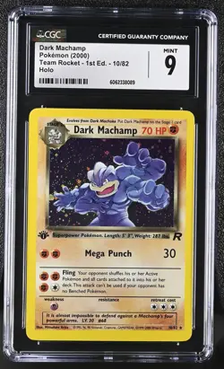 CGC 9 MINT Dark Machamp 2000 Team Rocket 1st Edition 10/82 Holo Pokemon Card psa - Image 1