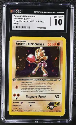 CGC 10 GEM MINT Rocket's Hitmonchan Gym Heroes 1st Edition 11/132 Holo Pokemon - Image 1