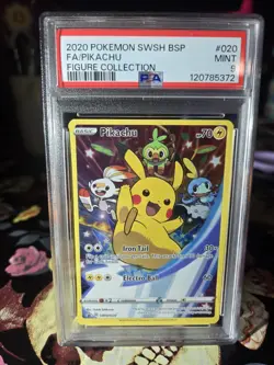 Pokemon Pikachu SWSH020 PSA 9 Full Art Black Star Promo - Image 1