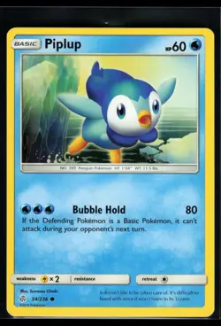2019 Sun & Moon - Cosmic Eclipse Piplup #54 Non Holo Pokemon Card - Image 1