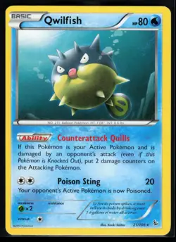 2014 XY - Flashfire Qwilfish #21 Non Holo Rare Pokemon Card - Image 1