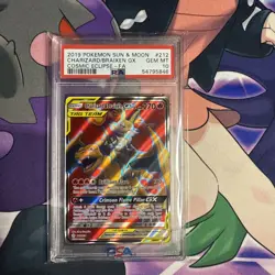 PSA 10 Charizard & Braixen GX 212/236 Pokemon Tag Team Cosmic Eclipse Sun & Moon - Image 1