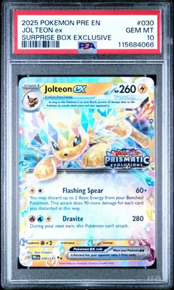 2025 POKEMON PRISMATIC EVOLUTIONS 030 JOLTEON EX SURPRISE BOX PSA 10 - Image 1