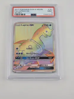 PSA 9 Lapras GX 151/149 Rainbow Secret Rare Sun & Moon Base 2017 Pokemon Card - Image 1