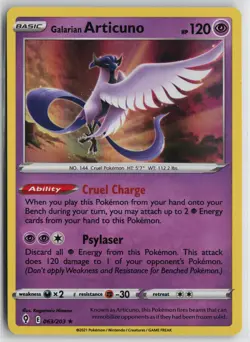 Pokemon Galarian Articuno 063/203 SWSH07: Evolving Skies Holo Rare card NM - Image 1