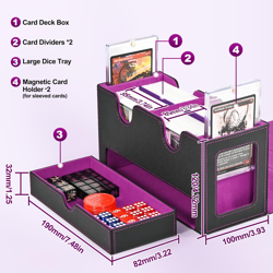 Card Deck Box for MTG, Double Card Storage Box with 2 Commander Display & 1 Dice - Image 3
