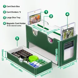 Card Deck Box for MTG, Double Card Storage Box with 2 Commander Display & 1 Dice - Image 3