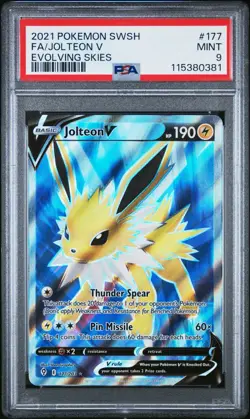 2021 Pokemon SWSH Evolving Skies Full Art Jolteon V #177/203 PSA 9 MINT - Image 1