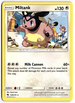 Pokemon TCG Miltank 158/214 SM - Lost Thunder Rare NM - Image 1