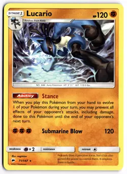 Pokemon TCG Lucario (SM - Burning Shadows) 71 Deck Exclusives Rare NM - Image 1