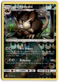 Pokemon TCG Alolan Raticate 77/149 Sun & Moon Base Reverse Holo NM - Image 1