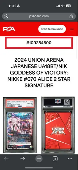 UNION ARENA Alice Signed 2 Star PSA10 Trading Card GEM MT - Image 3
