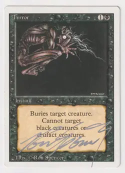 Silver Signed Terror HP Revised Artist Ron Spencer MTG Magic Misprint Dark Back! - Image 1