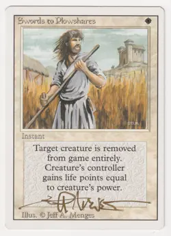 Gold Signed Swords to Plowshares MP Revised Artist Jeff A. Menges 1994 MTG Magic - Image 1