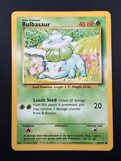 Bulbasaur 44/102 - Common 1999 English Base Set Pokemon Card - Near Mint NM & NP - Image 1