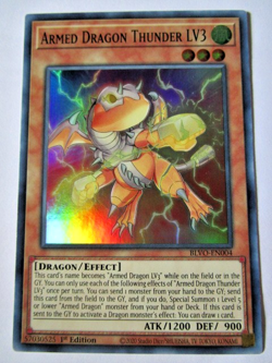 Yugioh! Armed Dragon Thunder Lv3 Blvo-En004 Super Rare 1st Ed Light Play!! - Image 1