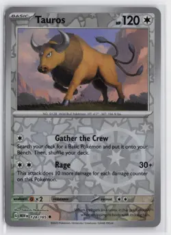 Pokemon Tauros 128/165 Reverse Holo Uncommon SV: Scarlet & Violet 151 Near Mint - Image 1