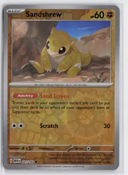 Pokemon Sandshrew 027/165 Reverse Holo Common SV: Scarlet & Violet 151 Near Mint - Image 1