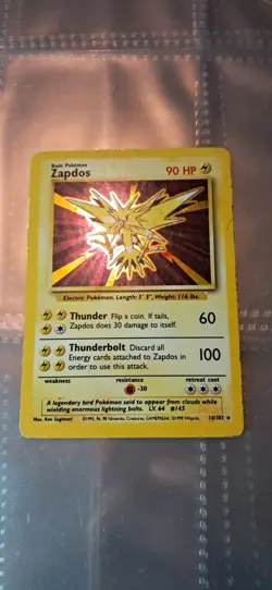Pokemon TCG Zapdos Base Set Holo Unlimited Rare Card 16/102 - Image 1