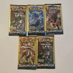 Sun and Moon Base 3 Card Mini Booster Pack Art Set 5 Packs - Image 1