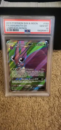 PSA 10 Venomoth GX Full Art 193/214 Unbroken Bonds Pokemon - Image 1