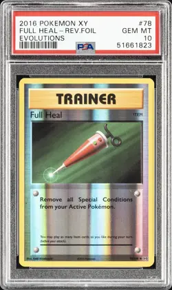 2016 POKEMON XY EVOLUTIONS #78 FULL HEAL-REVERSE FOIL PSA 10 - Image 1