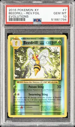 2016 POKEMON XY EVOLUTIONS #7 BEEDRILL-REVERSE FOIL PSA 10 - Image 1