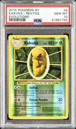 2016 POKEMON XY EVOLUTIONS #6 KAKUNA-REVERSE FOIL PSA 10 - Image 1