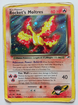Rocket's Moltres Pokemon Card Holo WOTC 12/132 Gym Heroes Rare Vintage HP - Image 1