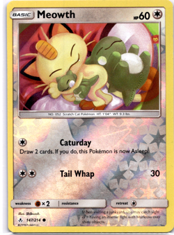 Pokemon TCG Meowth 147/214 Unbroken Bonds Reverse Holo Rare Lightly Played - Image 1