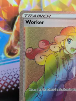 Pokemon TCG Silver Tempest Trainer Card Worker 209/195 Rainbow Rare NM/M - Image 2