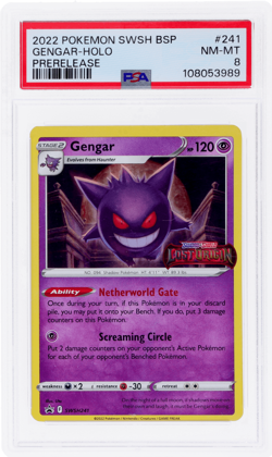 2022 Pokemon Sword and Shield Black Star Promo Gengar Prerelease Holo PSA 8 - Image 1