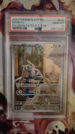 PSA 10 GEM MINT 2024 Mimikyu Paldean Fates Pokemon Center ETB Promo SVP EN 075 - Image 5