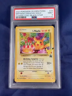 PSA 9 Birthday Pikachu Holo 2021 Pokemon Celebrations Classic Black Star - Image 1